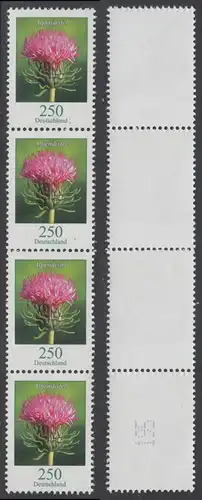 BUND 2016 Michel-Nummer 3199 postfrisch vert.STRIP(4) ROLLENMARKEN m/ rückseitiger Nummer 195