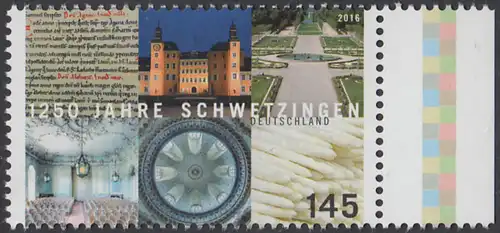 BUND 2016 Michel-Nummer 3204 postfrisch EINZELMARKE RAND rechts