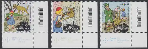 BUND 2016 Michel-Nummer 3208-3210 postfrisch SATZ(3) EINZELMARKEN ECKRÄNDER unten rechts