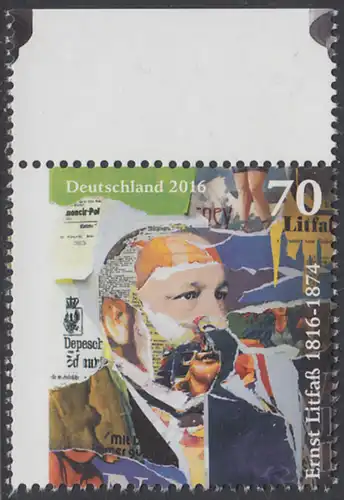 BUND 2016 Michel-Nummer 3211 postfrisch EINZELMARKE RAND oben (a)