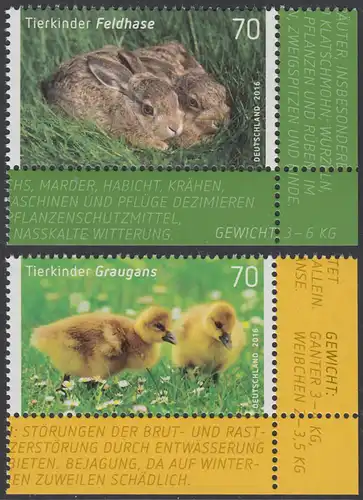 BUND 2016 Michel-Nummer 3217-3218 postfrisch SATZ(2) EINZELMARKEN ECKRÄNDER unten rechts