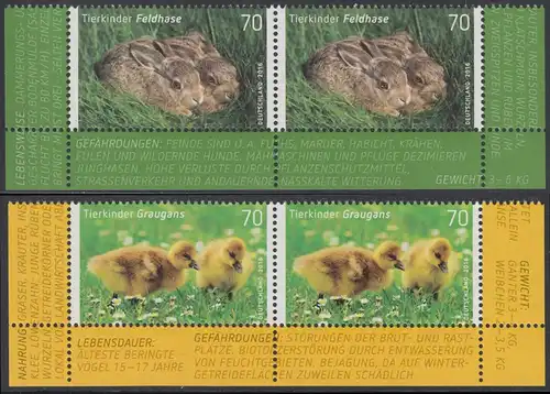 BUND 2016 Michel-Nummer 3217-3218 postfrisch SATZ(2) horiz.PAARE ECKRÄNDER unten/oben links