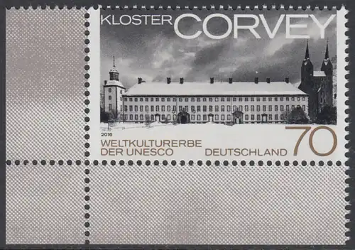 BUND 2016 Michel-Nummer 3220 postfrisch EINZELMARKE ECKRAND unten links