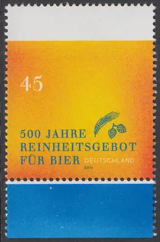 BUND 2016 Michel-Nummer 3229 postfrisch EINZELMARKE RAND unten 