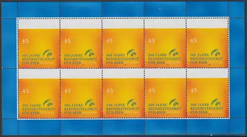 BUND 2016 Michel-Nummer 3229 postfrisch BOGEN(10)