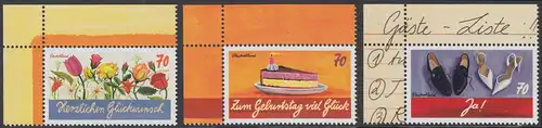 BUND 2016 Michel-Nummer 3232-3234 postfrisch SATZ(3) EINZELMARKEN ECKRÄNDER oben links