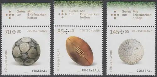 BUND 2016 Michel-Nummer 3235-3237 postfrisch SATZ(3) EINZELMARKEN RÄNDER oben