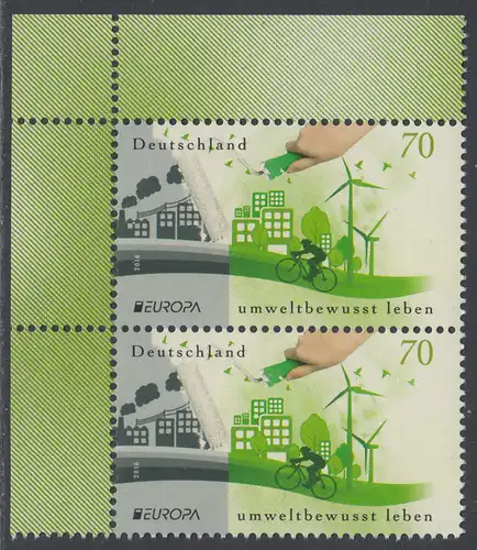 BUND 2016 Michel-Nummer 3238 postfrisch vert.PAAR ECKRAND oben links