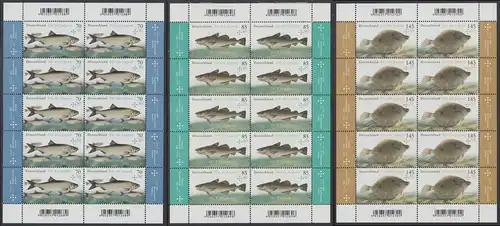 BUND 2016 Michel-Nummer 3255-3257 postfrisch SATZ(3) BÖGEN(je 10)