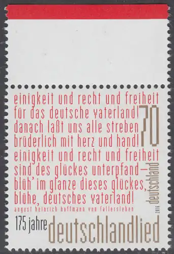 BUND 2016 Michel-Nummer 3263 postfrisch EINZELMARKE RAND oben (a)