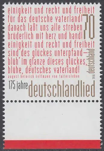 BUND 2016 Michel-Nummer 3263 postfrisch EINZELMARKE RAND unten (c)