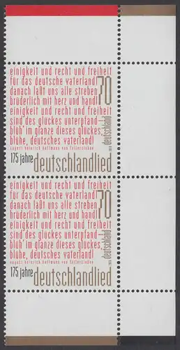 BUND 2016 Michel-Nummer 3263 postfrisch vert.PAAR ECKRÄNDER oben/unten rechts