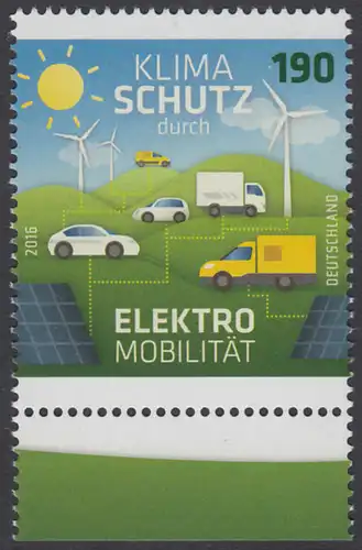 BUND 2016 Michel-Nummer 3265 postfrisch EINZELMARKE RAND unten (c)