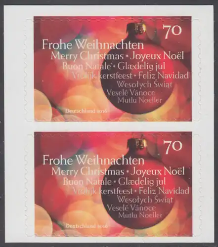 BUND 2016 Michel-Nummer 3270 postfrisch  vert.PAAR (a) -aus MH/selbstklebend- 