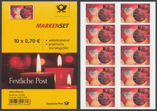 BUND 2016 Michel-Nummer 3270 postfrisch  MARKENHEFT(10) -selbstklebend- 