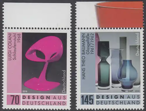 BUND 2016 Michel-Nummer 3271-3272 postfrisch SATZ(2) EINZELMARKEN RÄNDER oben (b)