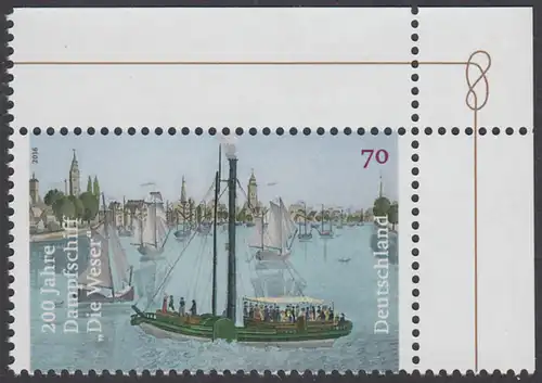 BUND 2016 Michel-Nummer 3273 postfrisch EINZELMARKE ECKRAND oben rechts