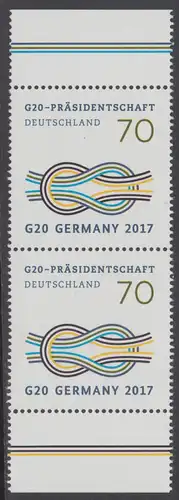 BUND 2017 Michel-Nummer 3291 postfrisch vert.PAAR RÄNDER oben/unten 
