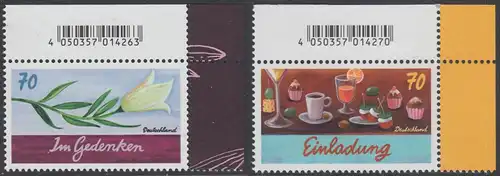BUND 2017 Michel-Nummer 3305-3306 postfrisch SATZ(2) EINZELMARKEN ECKRÄNDER oben rechts