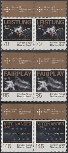 BUND 2017 Michel-Nummer 3307-3309 postfrisch SATZ(3) horiz.PAARE RÄNDER oben 