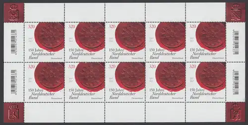 BUND 2017 Michel-Nummer 3321 postfrisch BOGEN(10)