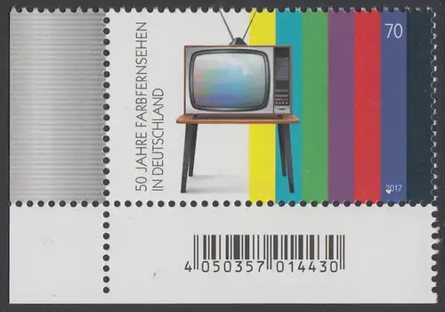 BUND 2017 Michel-Nummer 3329 postfrisch EINZELMARKE ECKRAND unten links