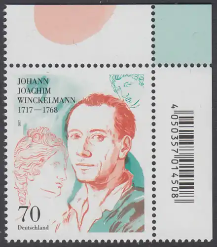 BUND 2017 Michel-Nummer 3338 postfrisch EINZELMARKE ECKRAND oben rechts