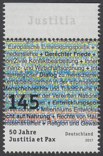 BUND 2017 Michel-Nummer 3339 postfrisch EINZELMARKE RAND oben (b)