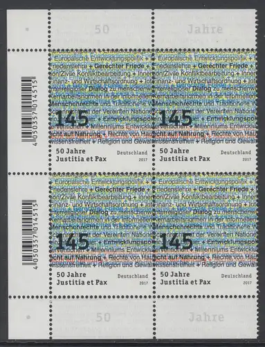 BUND 2017 Michel-Nummer 3339 postfrisch BLOCK ECKRÄNDER oben/untem links