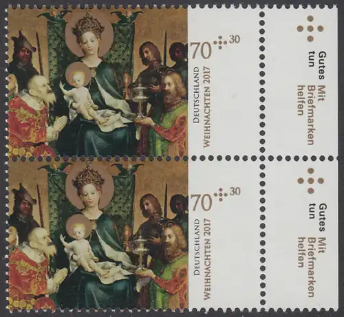 BUND 2017 Michel-Nummer 3340 postfrisch vert.PAAR RÄNDER rechts