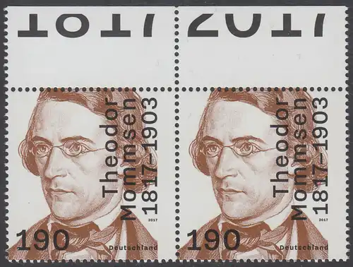 BUND 2017 Michel-Nummer 3343 postfrisch horiz.PAAR RÄNDER oben (a)