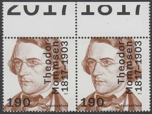 BUND 2017 Michel-Nummer 3343 postfrisch horiz.PAAR RÄNDER oben (b)