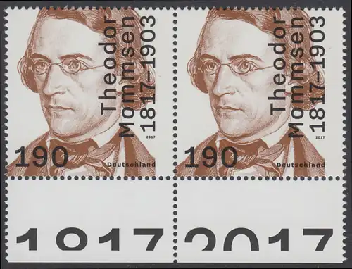 BUND 2017 Michel-Nummer 3343 postfrisch horiz.PAAR RÄNDER unten (a)