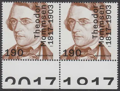 BUND 2017 Michel-Nummer 3343 postfrisch horiz.PAAR RÄNDER unten (b)