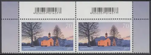 BUND 2017 Michel-Nummer 3344 postfrisch horiz.PAAR ECKRÄNDER oben rechts/links 