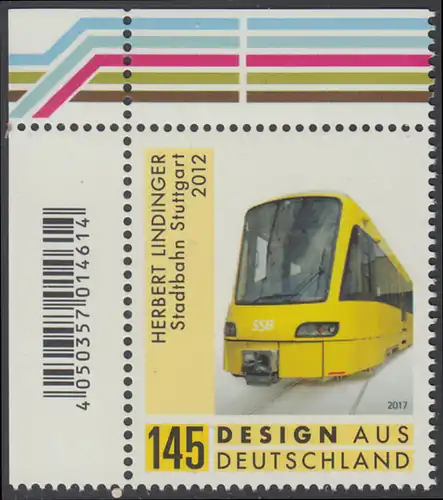 BUND 2017 Michel-Nummer 3349 postfrisch EINZELMARKE ECKRAND oben links