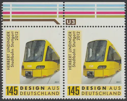 BUND 2017 Michel-Nummer 3349 postfrisch horiz.PAAR RÄNDER oben (a)