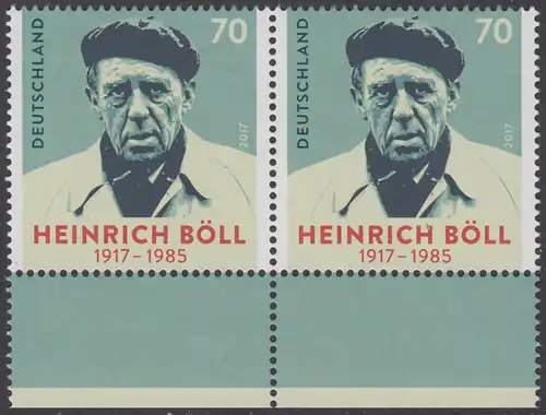 BUND 2017 Michel-Nummer 3350 postfrisch horiz.PAAR RÄNDER unten 