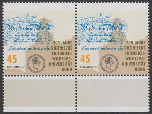 BUND 2018 Michel-Nummer 3360 postfrisch horiz.PAAR RÄNDER unten