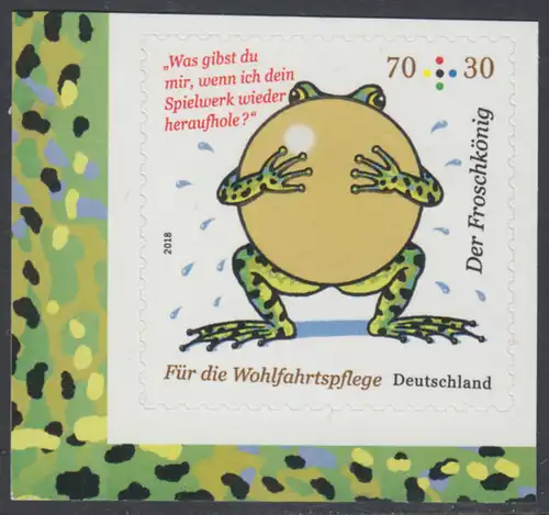 BUND 2018 Michel-Nummer 3364 postfrisch EINZELMARKE (aus MH/selbstklebend) Rand unten links