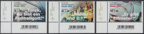 BUND 2018 Michel-Nummer 3380-3382 postfrisch SATZ(3) EINZELMARKEN ECKRÄNDER unten links