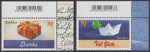 BUND 2018 Michel-Nummer 3386-3387 postfrisch SATZ(2) EINZELMARKEN ECKRÄNDER oben rechts