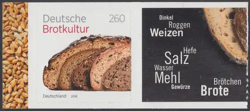 BUND 2018 Michel-Nummer 3390 postfrisch EINZELMARKE (aus MH/selbstklebend) Rand links + Feld rechts