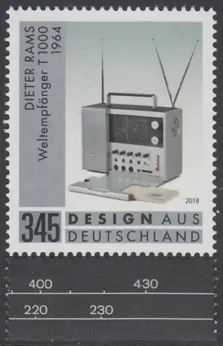 BUND 2018 Michel-Nummer 3400 postfrisch EINZELMARKE RAND unten (c)