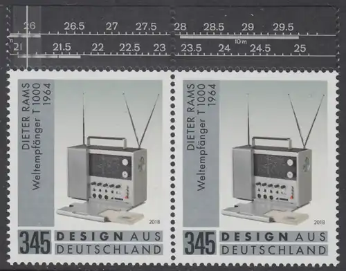 BUND 2018 Michel-Nummer 3400 postfrisch horiz.PAAR RÄNDER oben (b)