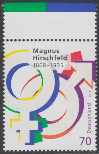 BUND 2018 Michel-Nummer 3403 postfrisch EINZELMARKE RAND oben (c)