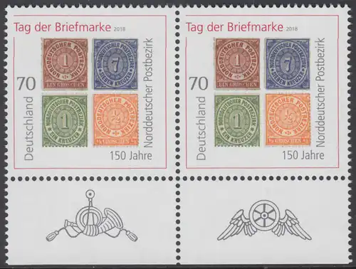 BUND 2018 Michel-Nummer 3412 postfrisch horiz.PAAR RÄNDER unten (b)