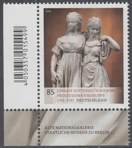 BUND 2018 Michel-Nummer 3416 postfrisch EINZELMARKE ECKRAND unten links