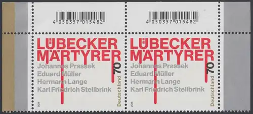 BUND 2018 Michel-Nummer 3417 postfrisch horiz.PAAR ECKRÄNDER oben rechts/links