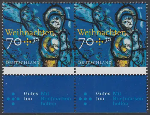 BUND 2018 Michel-Nummer 3418 postfrisch horiz.PAAR RÄNDER unten 